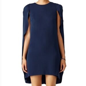 Halston Heritage Cape Dress Navy Blue 8 Knee Length Lined
